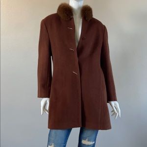 Classic Fur Collar Alpaca Rhinestone Front Coat.